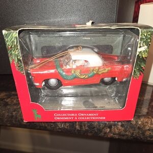 Santa driving Thunderbird ornament